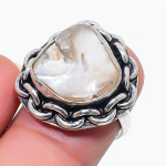 Natural Biwa Pearl Gemstone 925 Sterling Silver Jewelry Ring Size 6.5 l1h72