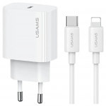Usams Ład. Siec. 1Xusb-C T65 Pd20Wpd Fast Charging Us-Cc226 + Kabel Usb-C/Lightning Us-Sj712 30W Biały/White Yi Series Oyxltz02