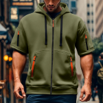 Men's short-sleeved casual hooded short-sleeved pullover L armee roheline v&auml;rv