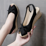 Naiste sandaaliakiilud Mugavad kanepn&ouml;&ouml;riga kuduvad peep-toe vabaajajalatsid 41