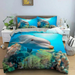Delfiin Sinises Meres Voodipesukomplektid 3D Loomad Delfiinid Tekikott Tekikate Komplekt Lapsed T&auml;iskasvanud Voodi Voodipesu EU single(135x200cm)
