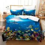 Kaladega tekikottide komplekt Ookeani voodipesukomplektid 3D-tr&uuml;kitud veealune maailm kuldkaladega korallrahud Pol&uuml;ester tekikate lastele t&auml;iskasvanutele EU single(135x200cm) blue