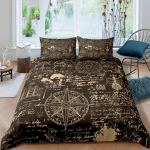 Mereteemaline tekikottikomplekt Paat Piraat Voodipesukomplekt Kuninglik Suurus Retro Purjekas Pruun Tekikate Ankur Kompass Vintage Tekikottikomplekt 140x200cm 3pcs