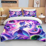 10 suurust Pokemon Mewtwo tr&uuml;kiga voodipesukomplekt multikas anime tekikott tekk padjap&uuml;&uuml;r poisid t&uuml;drukud lapsed t&auml;iskasvanud king suurus kingitus 150x200cm 3pcs