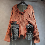 Naiste Ebaregulaarne Vana Kampsun Patchwork Taskutega Disain Vintage Pesitud Denim Kampsun 2XL brown