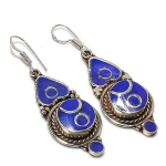 Natural Lapis Lazuli Gemstone Handmade Jewelry Earring 2.13 d2h26