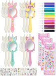12 tk Puidust Peegli K&auml;sit&ouml;&ouml; Lastele Peeglite Kaunistamine T&uuml;drukute DIY V&auml;rvimine Puidust K&auml;epidemega Peegel Emadep&auml;evaks Kunstitegevused S&uuml;nnip&auml;evakingitus 12pcs