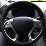 Car Steering Wheel Cover For Hyundai ix35 Tucson 2 2011 2012 2013 2014 2015 DIY Black Hand stitch Microfiber leather Red Thread