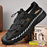 Meeste nahast sandaalid K&auml;sitsi valmistatud rannasandaalid 46 must