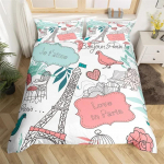 Pariisi Eiffeli torni tekikottide komplekt Akvarell liblikaga voodipesukomplekt &Uuml;heinimese Twin King Mikrofiiber Romantiline teema Tekikate EU Single(135x200cm)