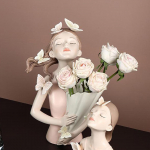 Decorative Resin Vase, Bunch Holder Dried Flower Container Pot er for Home Living Room Study roosa