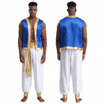 M-3XL Meeste Araabia Printsi Kost&uuml;&uuml;m 2-osaline Komplekt, Metallik L&auml;ikiva &Auml;&auml;risega Avatud Eest Vest Pikkade P&uuml;kstega Halloweeni Cosplay & Teemapeoks M valge