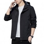 Meeste s&uuml;gismantel tuulekindel kapuutsiga pl&uuml;&uuml;sis paksendatud vabaaja &uuml;hev&auml;rviline eemaldatav kapuuts pikkade varrukatega taskud soe fliisvoodriga talvejope 3XL must