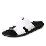 Noorte trend two-layer cowhide breathable one-word sandals casual daily versatile simple men's shoes 37 valge