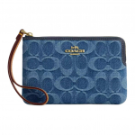 Coach Corner Zip 15 Klassikaline Br&auml;ndi Reljeefne Sile Nahk Ja Denim Mini Sidur Naiste Sidur Indigokarva CDF26-IMTYV Basic Set (Bag+Dust Bag)