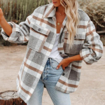 S&uuml;gis- ja talvine naiste s&auml;rk jakk Ruuduline n&ouml;&ouml;biga flanell Tweed s&auml;rk jakk Topid XXL helehall v&auml;rv