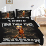 Tung Tung Sahur Voodipesukomplekt 3-osaline Tekikate Kingitus Magamistoale, Ei sisalda t&auml;idistjt025 135x200cm