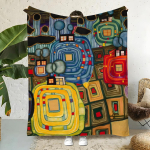 F-Friedensreich Hundertwasser Viska Tekk, Flanellist Viska Tekk, Voodi Kodu Kontor Uinakutekk Reisimine, Telkimine, Piknikutekk Pehme Dekor 130cmx150cm