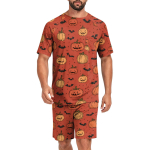 Meeste Halloweeni Vabaaja Magamisriiete Komplekt L&uuml;hikeste Varrukatega Top Tasku ja Elastse V&auml;rvliga L&uuml;hikeste P&uuml;kstega Mugav Toasusside Pidžaamakomplekt XXXL brown