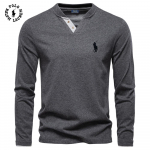 Ralph Lauren 2026 S&uuml;gis Uus Tikand Meeste Mood V&auml;rviline Puuvill &Uuml;hev&auml;rviline Pikkade Varrukate T-s&auml;rk V-kaelus Vabaaja Meeste &Uuml;laosa T-s&auml;rk S