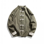 Retro Ida-stiilis meeste puuvillane kulunud s&auml;rk Hiina stiilis konnapatikuga n&ouml;&ouml;p Kungfu mantel Meeste lai lapiline pealisjakk 5XL armee roheline v&auml;rv