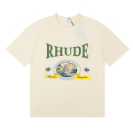 25SS piiri&uuml;lene Euroopa ja Ameerika trendibr&auml;nd RHUDE geomeetriline muster kirjatr&uuml;kiga l&uuml;hikeste varrukatega t-s&auml;rk meeste ja naiste Ameerika k&otilde;rge XL gray