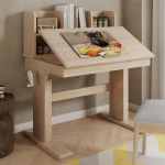 Laste laud, K&otilde;rguse reguleeritav t&auml;ispuidust laste t&ouml;&ouml;laua laud, Kokkupandav lauaplaat 0 kraadi-43 kraadi, Hoiuruum, Ohutussertifikaadiga 92 x 60 x 89 cm looduslik
