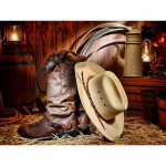 Teemantmaal, maastik, kivist ristpistes tikkimine, maastik Kauboisaapad, m&uuml;ts, seinakaunistus 20X30CM