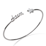 Les Tr&eacute;sors De Lily [N3343] - Bracelet argent ouvert 'Messages' blanc (Dream) rhodi&eacute; - 56 mm 15x7 mm h&otilde;be