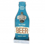 Les Tr&eacute;sors De Lily [P2074] - D&eacute;capsuleur mural bois 'Beer' bleu (Ice cold beer served here) - 30x12 cm t&uuml;rkiissinine