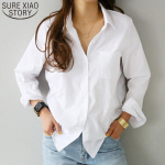 SURE XIAO STORY Korea naiste s&auml;rgid, kontori valged pluusid, pikkade varrukatega, vabaaja pluusid. S valge
