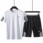 Vabaaja&uuml;likond dressip&uuml;ksid Suvine Solid Stripe Spordidress, Kaheosalised T-s&auml;rgid + L&uuml;hikesed p&uuml;ksid Meeste Spordir&otilde;ivad Jogger Slim Fit Spordidress XL