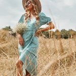 Naiste kevadised V kaelusega l&uuml;hikeste varrukatega &uuml;herealised plisseeritud tr&uuml;kitud &scaron;ikkad k&otilde;rge v&ouml;&ouml;kohaga kleidid S roheline