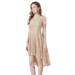 Naiste Midi-&otilde;htukleit, pits, kullake, kaelus, k&otilde;rge, madala &auml;&auml;rega retrokleidid balli&otilde;htu kleit, pruutneitsi pulmar&otilde;ivad XXL aprikoosi