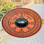 Keskaegne viikingikilp Valhalla Helm of Awe Viking Shield Puidust graveeritud Battle-Ready Shield Seinakaunistusega kilp Parim kingitus