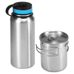 1000 ml roostevabast terasest vaakumisolatsiooniga veepudel koos 700 ml veetassi riputatava potiga v&auml;litingimustes 1000ml bottle & 700ml cup