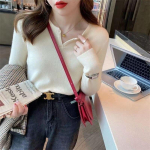 S&uuml;giskootud Elegantsed Kampsunid Naiste V-kaelusega Prantsuse Pehme Pullover Kootud Sviiter Pikkade varrukatega Topid Džemper Valged Riided 23664 One Size orion i v&auml;rv