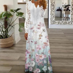 Elegantne konkslillega &otilde;&otilde;nespitskleit naistele kevadsuvi moodne pitsiline pikk kleit, naine vabaaja pikkade varrukatega valged kleidid 24816 XXL lilleline