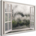 L&otilde;uenditr&uuml;kk Window Foggy Forest Lake 60x40 roheline