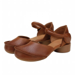 Johnature ehtsast nahast retrov&auml;rvi naiste sandaalid, &uuml;mmargused varvastega k&auml;sitsi valmistatud pehme tallaga, keskmise kontsaga mugavad naiste kingad 37 punakaspruun