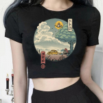 Jaapani animefiguur Seksikas top gooti gooti stiilis Crop naiste sport Harajuku hipi manga T-s&auml;rgid S must