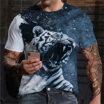 Meeste T-s&auml;rk Summer Cat Tiger Panther Print Kvaliteetne meeste topp igap&auml;evane vabaaja riietus Mood Retro l&uuml;hikeste varrukatega T-s&auml;rk S