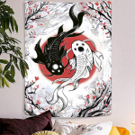 Mount Fuji Jaapani seinavaibad The Great Wave seinarippuvad kaunistused Cherry Blossom Boho kodukaunistused Balck ja valged seinavaibad 95x73cm