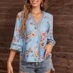 Naiste kevad- ja suvine V-kaelusega tr&uuml;kitud &scaron;ifoonpits, poolvarrukatega temperamendiga reisipluus S valge