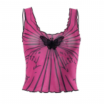 Naiste Y2k Retro Slim Crop Top naiste tr&uuml;kitud topp, suvine uus varrukateta kaelusega topp Harajuku liblikamustriga naiste topp S roosa punane v&auml;rv