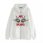 Diablo Zip dressipluus Punk Hand Bone Print Hoodie gooti kardigan fliisjakk XXXL valge