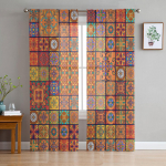 Boheemlaste retro-etniline v&auml;ljak L&auml;bipaistvad kardinad Elutoa aken T&uuml;llkardinad Magamistoa K&ouml;&ouml;gi jaoks Kodukaunistus Voile kardinad W135 x H115cm x1