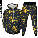 Golden Flowers Meeste vabaaja 3D prinditud r&otilde;ivakomplektid Luksuslikud Royal Harajuku S&uuml;gis naistele kapuutsid + p&uuml;ksid 2tk Spordidress Suurus S-6XL 6XL