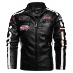 Meeste 2022. aasta vana mootorratturi jope, meeste mood, uus biker-nahkjakk Meeste tikandiga Bomber-mantel talvefliisist pu-mantel 4XL must