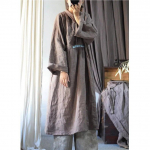 Johnature linane vintage plaaster tikandiga vintage kleit s&uuml;gisene naise &uuml;hev&auml;rviline pikkade varrukatega vabaaja kleit One Size pruun